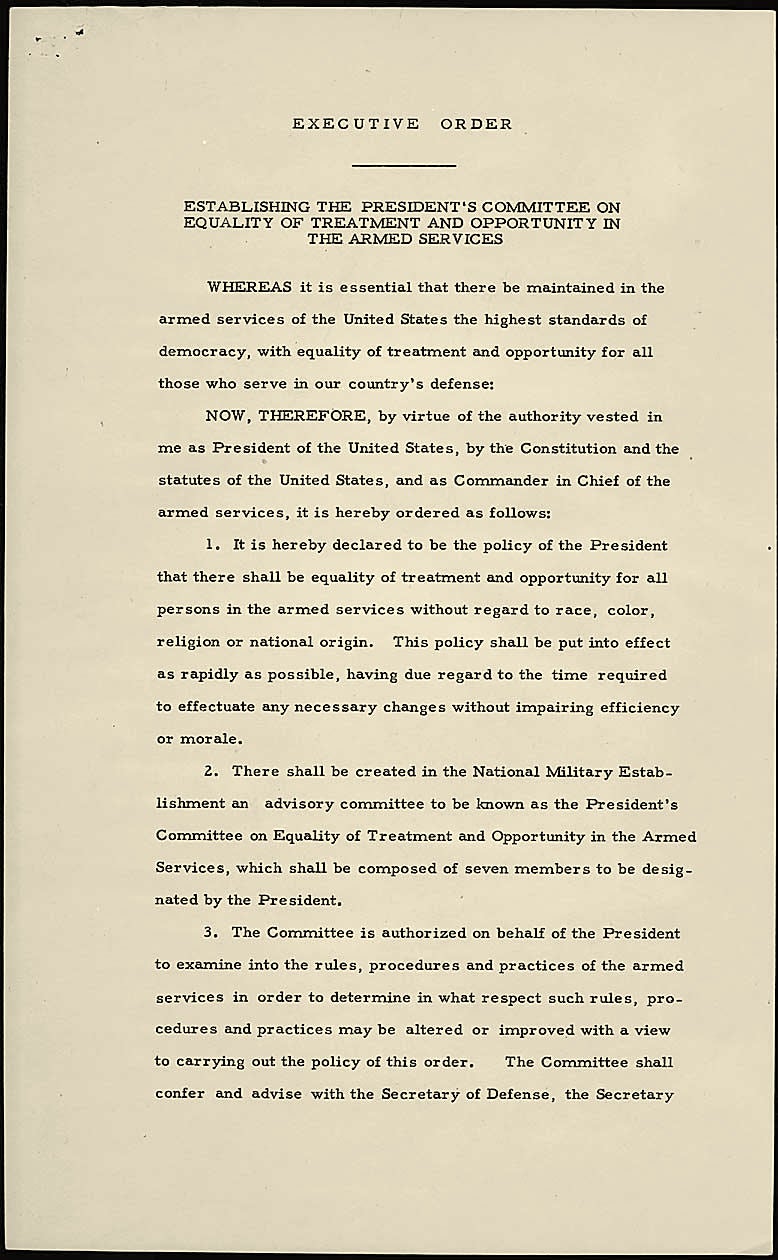 Executive Order 9981—Establishing the President's Committee on Equality