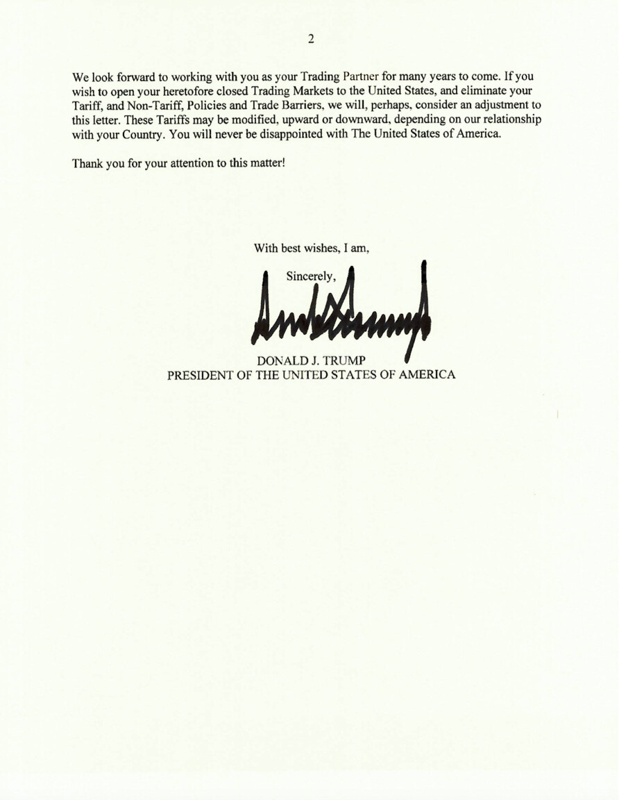 image of a letter signed by Trump