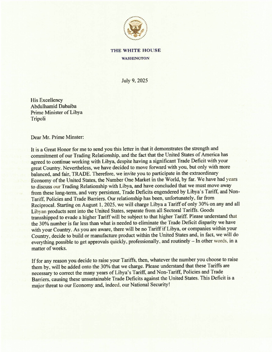 image of a letter signed by Trump