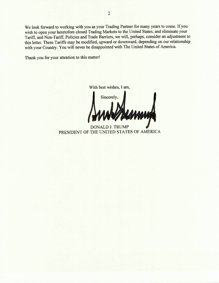 image of a letter signed by Trump