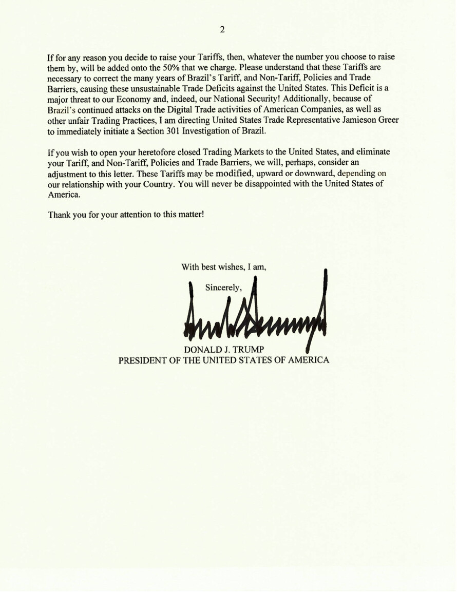 image of a letter signed by Trump