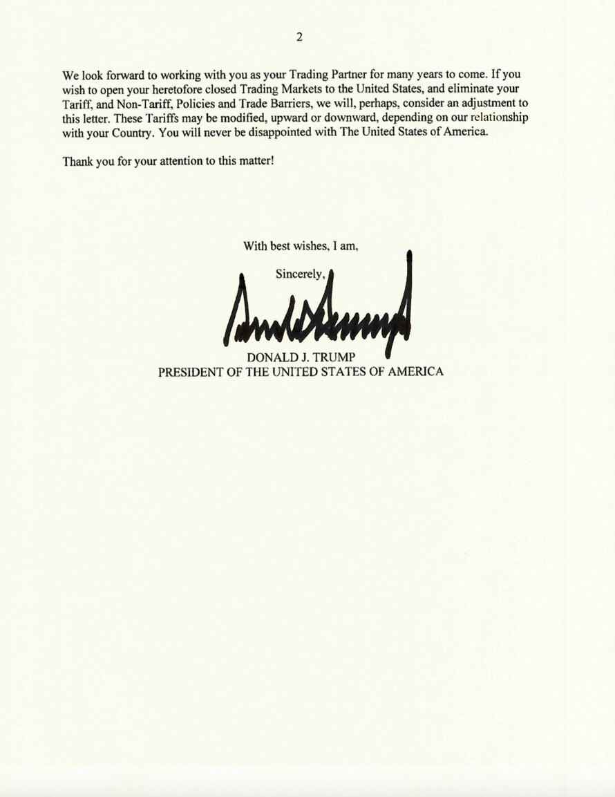 image of a letter signed by Trump