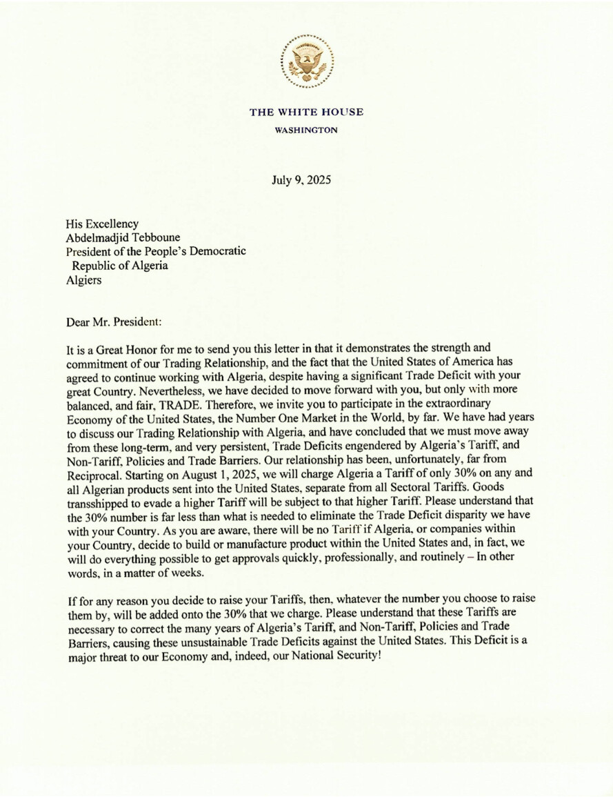 image of a letter signed by Trump