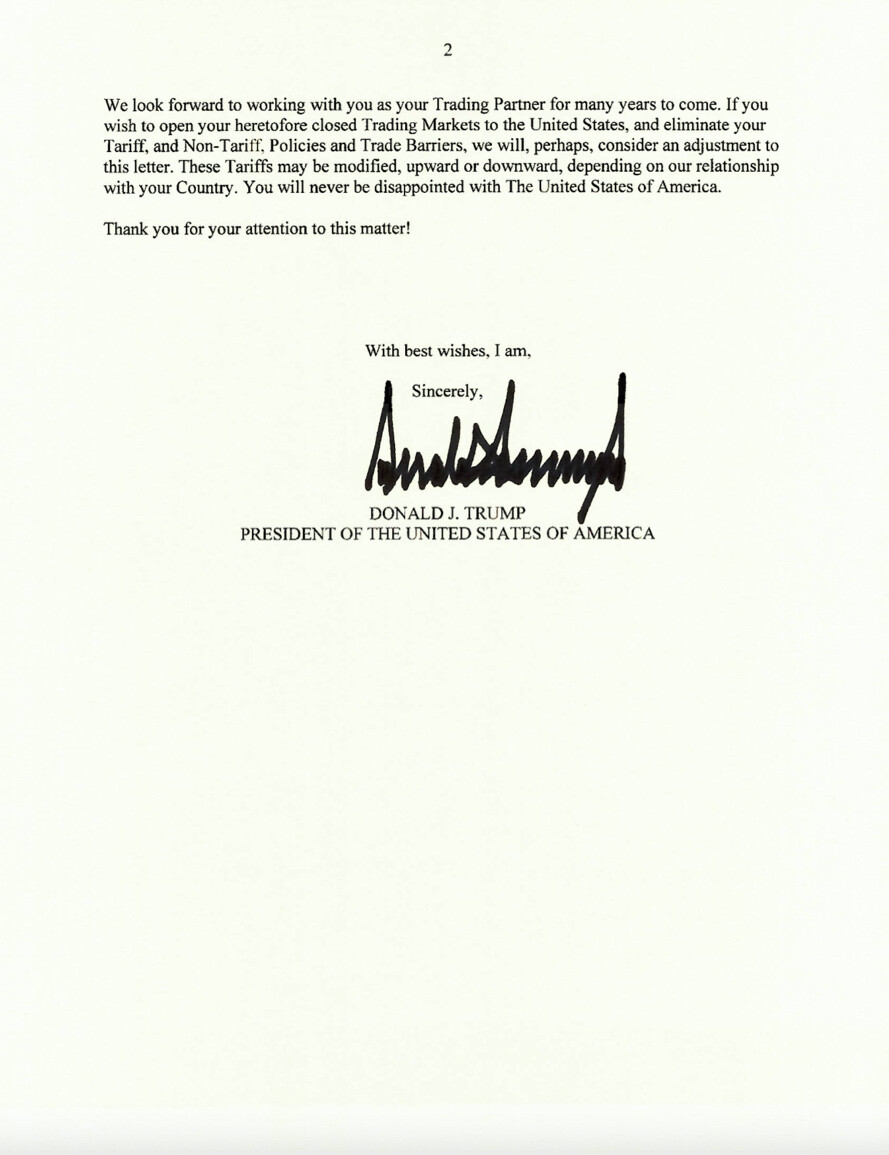 image of a letter signed by Trump
