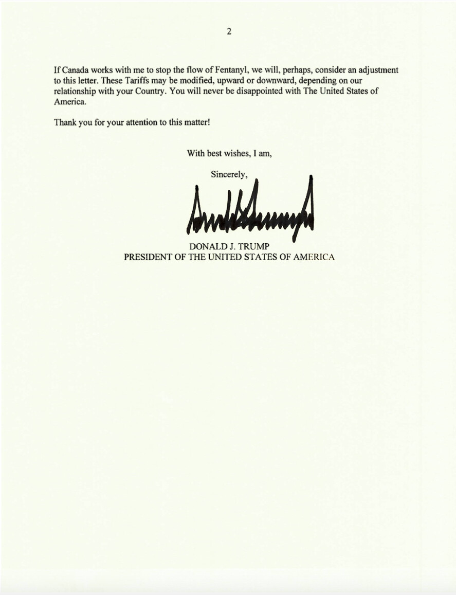 image of a letter signed by Trump