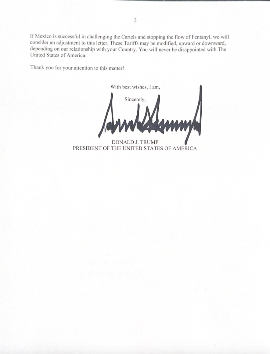 image of a letter signed by Trump