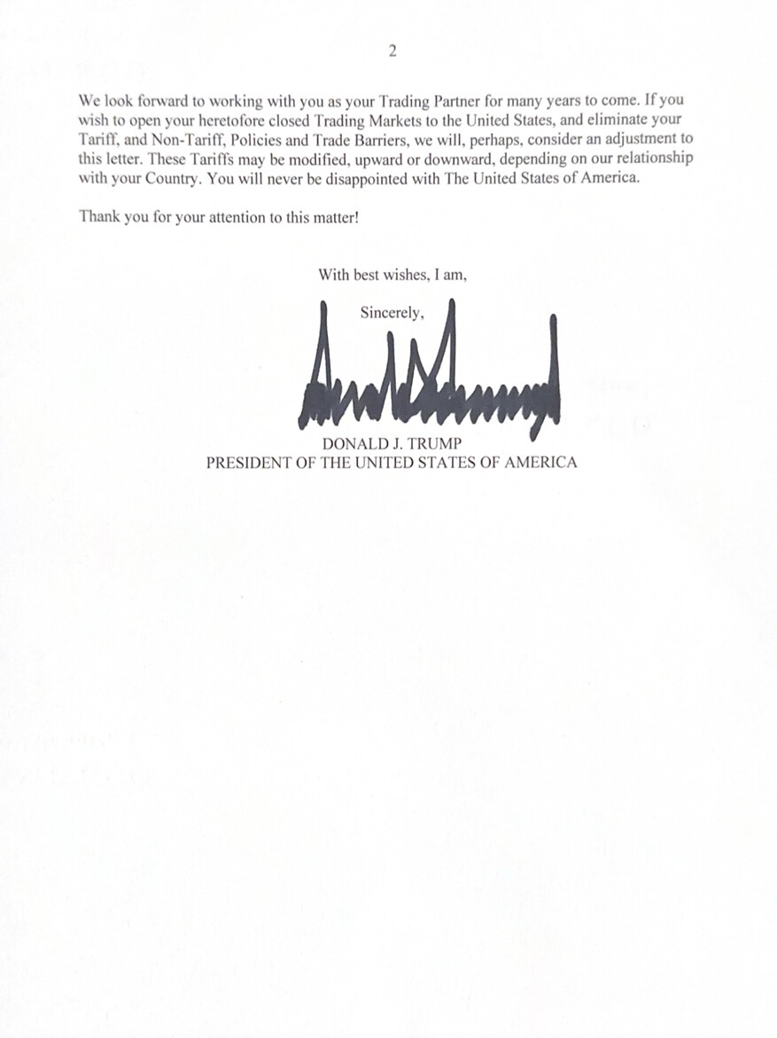 image of a letter signed by Trump