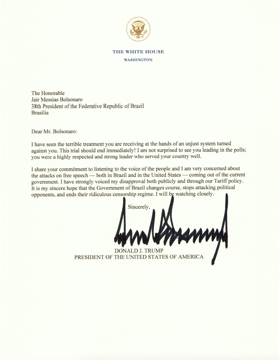 image of a letter signed by Trump